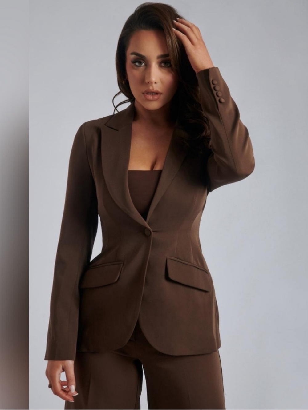 NWT MESHKI - Helda Fitted Cinched Waist Blazer in Chocolate Brown, Size Small